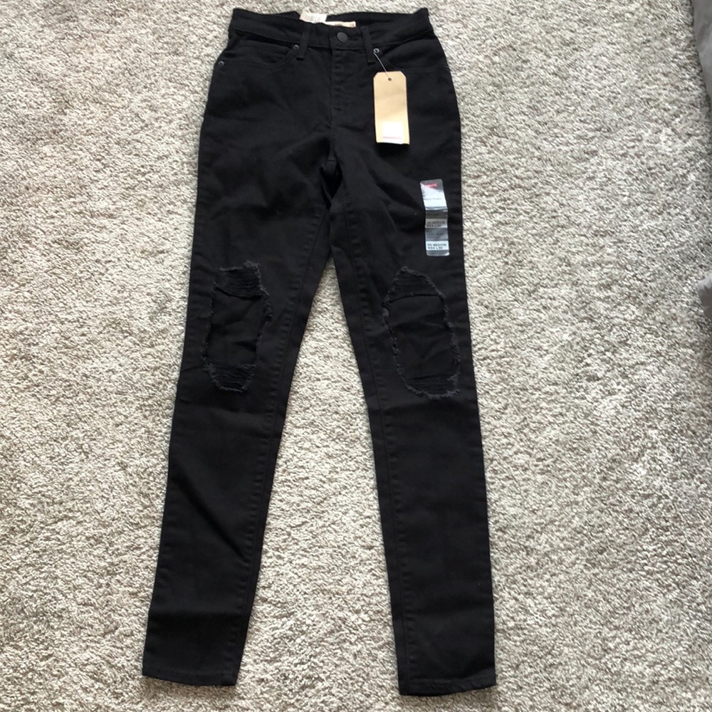 NEW Levi’s 721 High Rise Black Distressed Skinny Jeans - Picture 3 of 12